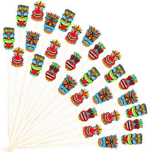 Blushtier 400 Pcs Tiki Martini Toothpicks for Olives Bamboo Cocktail Picks Hawaiian Luau Garnish Tropical Drink Picks Tiki Cocktail Sticks for Appetizers Food Fruit Beach Holiday Party Favors