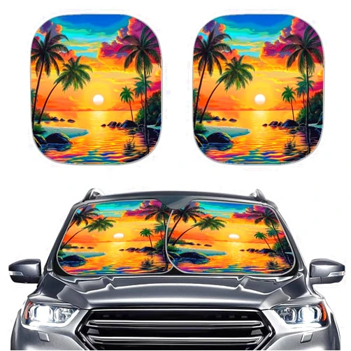 Zanxiantu Beach Sunset Windshield Sun Shade for Car Windshield Shade Foldable Sunshade Trendy Sunvisor for Cars 2Pc Protector De Sol para Carro