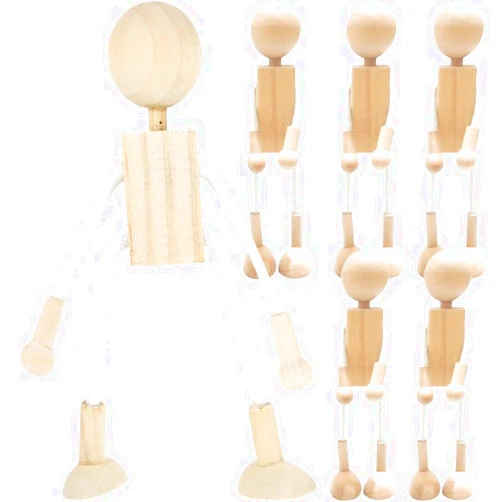 Milisten 6pcs Wooden Peg Dolls, Unfinished Wooden Figures People Robot Bodies, Adjustable for DIY Painting Arts Crafts Peg Game Party Decoration