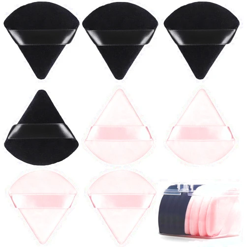 JASSINS 8 Pcs Cotton Powder Puff Face,JASSINS Triangle super soft Both dry and wet Makeup Setting Puff,For Concealer/Loose Powder/Body Powder/Foundation/Blush Makeup Sponge Set (Black,pink)