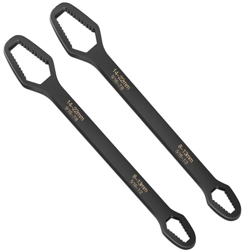 ZUZUAN 2pcs Black Universal Wrench,8-22mm Universal Torx Wrench,Double-ended Self-tightening Adjustable All in One Wrench Tool