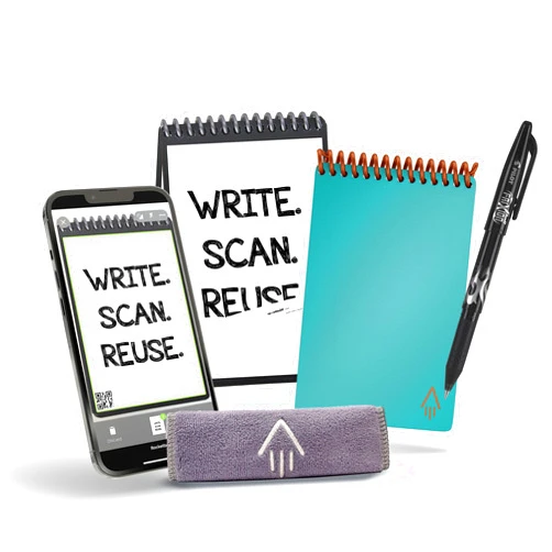 Rocketbook Smart Reusable Notebook - Dotted Grid Eco-Friendly Notebook with 1 Pilot Frixion Pen & 1 Microfiber Cloth Included - Neptune Teal Cover, Mini Size (3.5