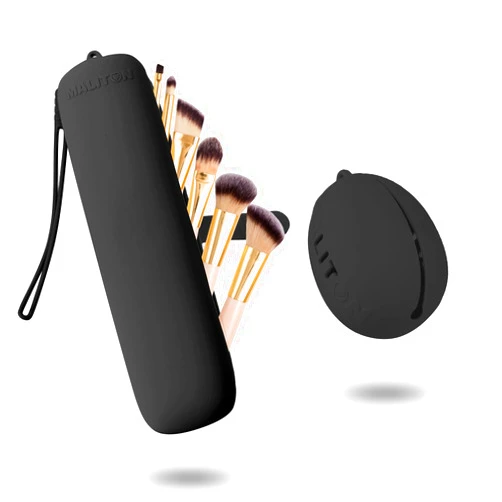 Maliton Makeup Brush Holder Travel, Silicone Makeup Brush Bag with Upgrade Anti-Fall Out Magnetic Strap, Portable Makeup Brush Case, Travel Must Haves for Women-Black
