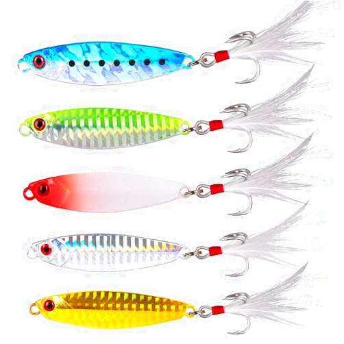 Dr.Fish 5 Pack Metal Jig Jigging Spoon Lure Vertical Diamond Jig Long Casting Saltwater Surf Fishing Mackerel Striper Bluefish Trolling Spoon