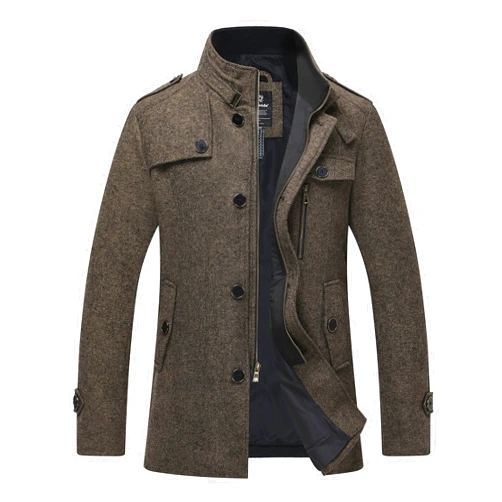 wantdo Men's Wool Blend Jacket Stand Collar Windproof Pea Coat