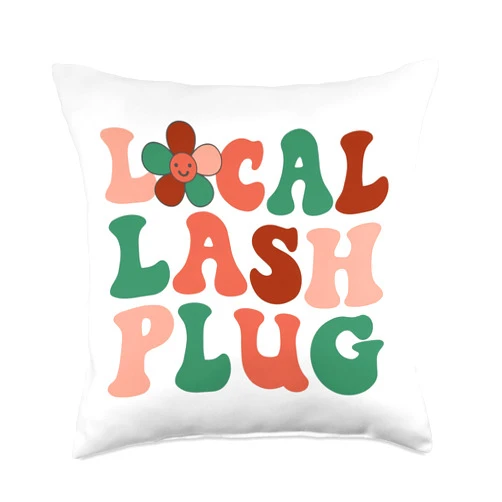 Retro Local Lash Plug Eyelash Bar & Lash Studio Local Plug Artist Lash Tech Eyelash Throw Pillow, 18x18, Multicolor
