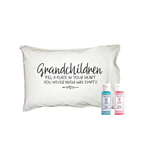 Nana Threads Personalized Gifts for Women Nana Gifts Bundle - Funny Gifts Decorative Kids Activity | 1 Sentimental Pillowcase by Nana Thread's | 2 Martha Stewart Multi-Surface 2 oz. Paint (Place in Heart)