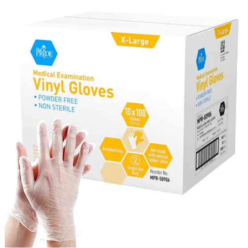 MED PRIDE Medical Vinyl Examination Gloves (X-Large, 1000-Count) Latex & Rubber Free, Ultra-Strong, Clear Disposable Powder-Free Gloves for Healthcare & Food Handling Use