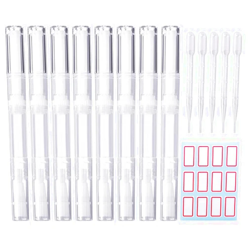 GooDay 8 PCS Transparent Twist Pens Cosmetic Container Empty Cuticle Nail Oil Pen with Brush Tip Lip Gloss Twist Pens Refillable Eyelash Growth Liquid Tube with 5 Transfer Pipettes 1 Stickers