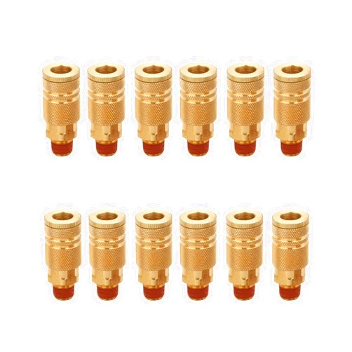 T TANYA HARDWARE 1/4 Inch Brass Male Industrial Coupler, 12 Pack 1/4 Inch Air Hose Fittings NPT Male Quick Connector Air Coupler with sealant for Professional Jobsites and Automotive Shops