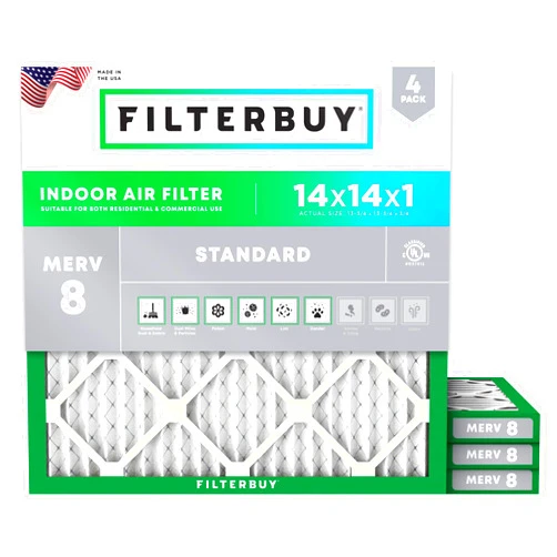 Filterbuy 14x14x1 Air Filter MERV 8 Dust Defense (4-Pack), Pleated HVAC AC Furnace Air Filters Replacement (Actual Size: 13.75 x 13.75 x 0.75 Inches)