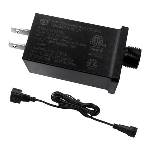 Airoads 12V 2A LED Controller with Extension Cord, 24W Class 2 Power Supply Ip44 Low Voltage Transformer ，Replacement Model JT-DC120V1000-F for Christmas String Light Inflatable Decorations (12V 2A 1PCS)