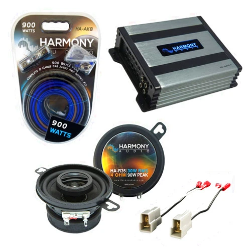 Harmony Audio HA-A400.4 Amp Bundle with Harmony Audio HA-R35 Speakers Compatible with Volkswagen Rabbit 1980-1984 OEM Speaker Replacement