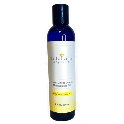 Bella Virtu Organics Sweet Citrus Jojoba Moisturizing Oil, Organic Face and Body Oil, Natural Skincare for Men and Women, Bath Oil for Hydration
