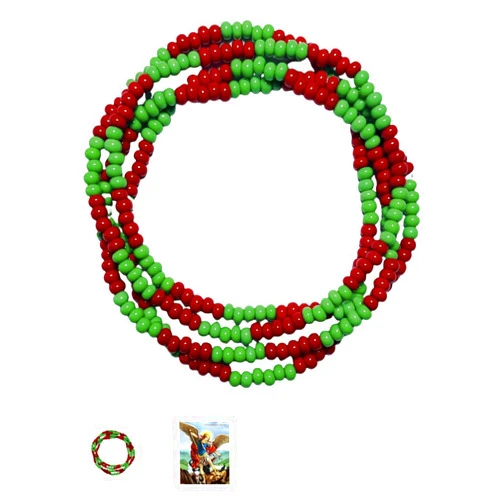 Generic Archangel Saint Michael San Miguel Eleke Bead Spiritual Necklace To Fight Against All Evils & Protect Your Soul (#1 Red & Green)