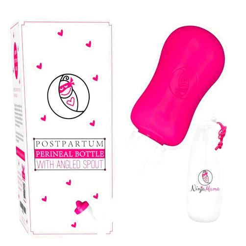 Ninja Mama Peri Bottle for Postpartum Care. Post Partum Essentials for Pain Relief, Tears & Hemorrhoids After Birth. Large Portable Perineal Bottle with Angled Spout - Labor & Delivery Hospital Bag.