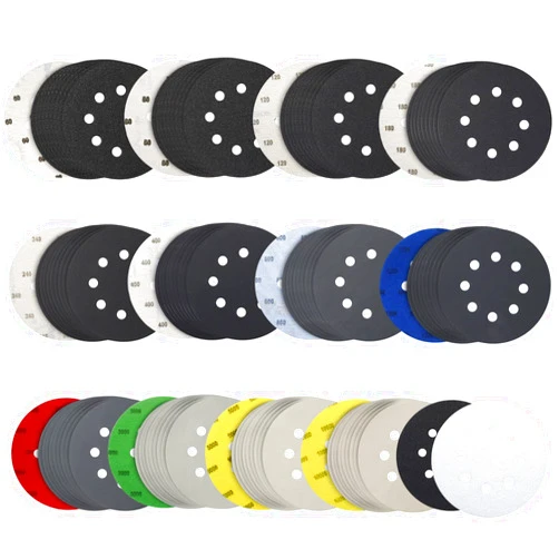 Gibolin 5 Inch 120 Pieces Sandpaper, Gibolin Wet Dry Sanding Disc 60 to 10000 Assorted Grits 8-Hole Hook and Loop Sanding Pads with Soft Interface Pad for Random Orbital Sander, Woodworking or Automotive