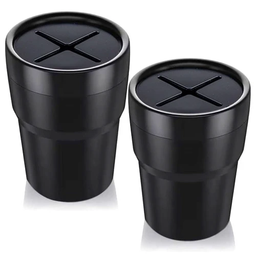 FIOTOK Car Trash Can with Lid, Mini Auto Garbage Can Leakproof Vehicle Trash Bin Fits Cup Holder in Console or Door for Automotive Car, Home, Office, Kitchen, Dinning Room 2 Packs