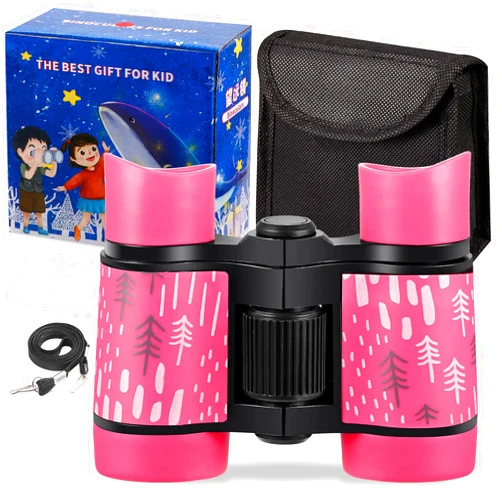 LayYun Kid Binoculars Shock Proof Toy Binoculars Set - Bird Watching - Educational Learning - Presents for Kids - Children Gifts - Boys and Girls - Outdoor Play - Hunting - Hiking - Camping Gear（Pink）