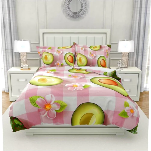 Lokaluo Avocado Duvet Cover Twin Size 3D Printed Avocado Floral Twin Duvet Cover Set Pink Flower Green Leaves Fruit Theme Bedding Sets Bedroom Decor 3 Pcs Comforter Cover with 2 Pillowcases