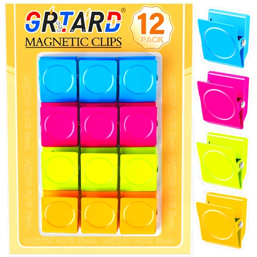 Grtard 12 Pack Magnetic Clips Heavy Duty, Refrigerator Magnets Clip, Fridge Magnet Clips, Strong Fridge Magnets, Clips Magnets for Fridge, Whiteboard