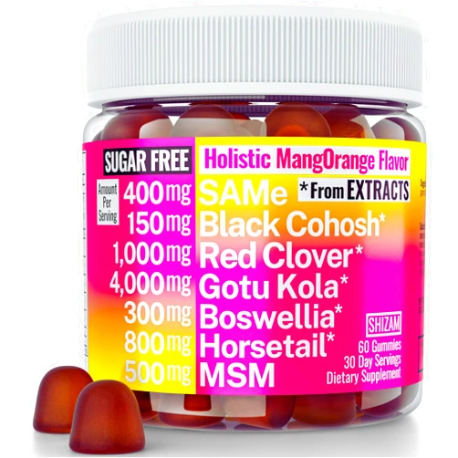 SHIZAM Black Cohosh Boswellia Gotu Kola Horsetail Red Clover Same MSM Sugar Free Gummies | Menopause Joint Bone Mood Skin Hair Nail Brain Health Supplements | Pills Capsules Tincture Supplement Alt