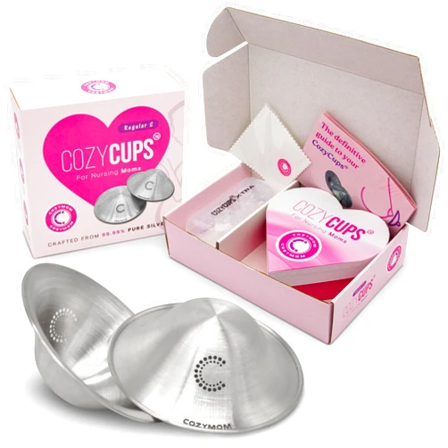 COZYMOM™ Pure Silver Nursing Cups - 55mm with Silicone Nipple Corrector| Nipple Care | Soothe Sore Nipples |Breastfeeding Moms |Protect & Heal |Hypoallergenic Healing Cups | Breathable & Comfortable