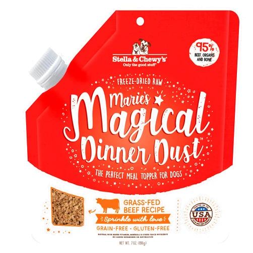 Stella & Chewy's Freeze-Dried Raw Marie's Magical Dinner Dust – Protein Rich, Grain Free Dog & Puppy Food Topper – Grass-Fed Beef Recipe – 7 oz Bag