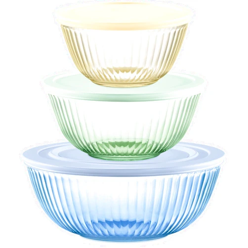 Pyrex Year Of Color Sculpted (3-Pack| 1.3 QT, 2.3 QT, 4.5 QT) Tinted Glass Mixing Bowls Set With Lids For Prepping, Baking and Cooking, Preheated Oven, Dishwasher, Freezer, and Microwave Safe