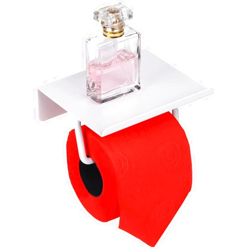 LiaMeE Wall Mount Toilet Paper Holder as Bathroom Accessories w/Tray, Tissue Shelf & Towel Bar & Phone Holder for Restroom Organization (Matt White)