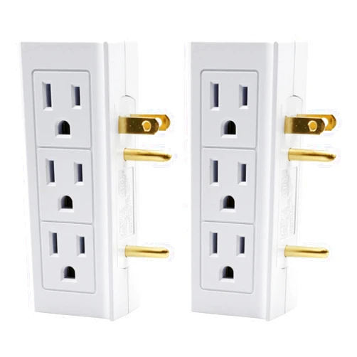 Projectpak 6 Outlet Vertical Extender Wall Tap - Split 2 Outlets Into 6 Grounded with Side Access | 2 Pack