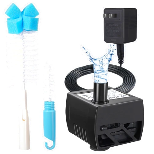 Dreyoo Pet Water Fountain Pump Compatible with PioneerPet Smartcat Fountain, Cat Water Fountain Pump Replacement with Cleaning Brush Kit for Cat Water Dispender Pet Drinking Fountain