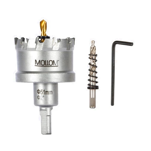 Mollom (2''|51mm) Heavy Duty Carbide Hole Saw with 2 Pilot Drill Bits, Hole Cutter cuts Stainless Steel, mild Steel, Iron, Copper, Brass, Plastic