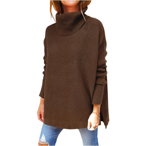 ANRABESS Women's Oversized Turtleneck Batwing Sleeve Spilt Casual Loose Knit Tunic Pullover Sweater Tops 2025 Fall Outfits