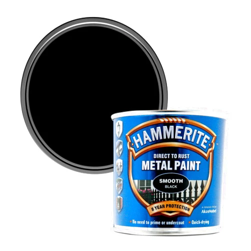 Hammerite 5084863 Direct to Rust Metal Paint - Smooth Black Finish 250ML