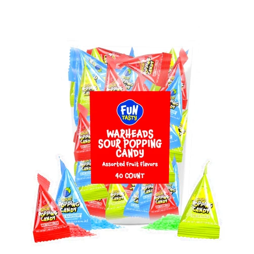 FUNTASTY Warheads Sour Popping Candy Assorted Fruit Flavors, 40 Count Bag - Party Favors - Goody Bags Fillers