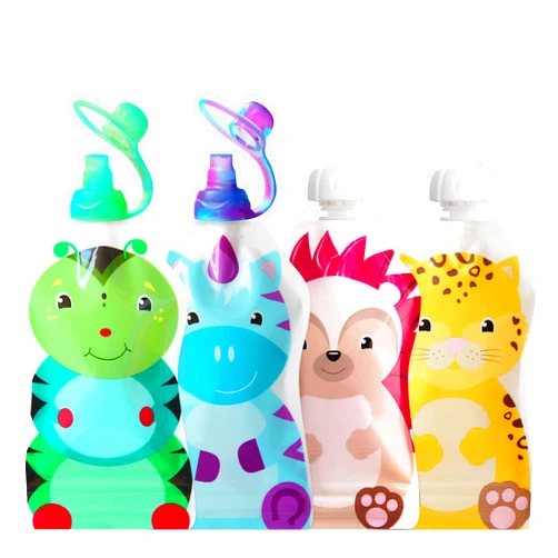 ChooMee Reusable Baby Food Pouch Starter Set, SnakPack | 4 CT, 5 oz | Includes SoftSip Pouch Tops, 2CT, Green Purple 4 Pouch + SoftSip SW