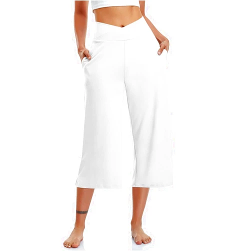 Generic Capri Pants for Women Wide Leg Capri Pants with Pockets Tummy Control Yoga Capris High Waisted Cropped Pants