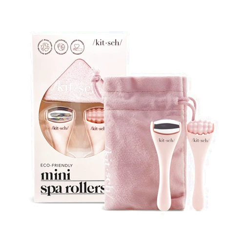Kitsch Mini Ice Roller for Face Women & Mini Face Roller Skin Care Tools Set with Pouch, Eye Puffiness Relief Facial Roller & Face Massager, Mini Skincare Eye Roller for Puffy Eyes, Blush
