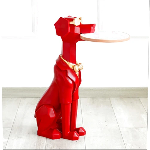 MKOJ Sculptures Statues Cute Dog Sculpture with Tray Holder Home Decor Sculpture Modern Art Dog Statue Ornaments Room Decor Sculpture Modern Art 3262Cm Red