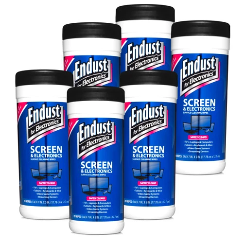 Endust For Electronics; Screen & Surface Cleaning Wipes, For TV, Phone, Computer Monitor, Laptop, Tablet, Pre-Moistened, Alcohol and Ammonia Free, 70 Count, 6 Pack (11506P6)