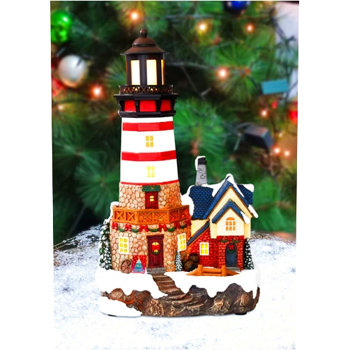 MOMENTS IN TIME 13.58”H Lighthouse - LED Lights, Adapter Included Christmas Village - Hand-Painted Resin Polyresin