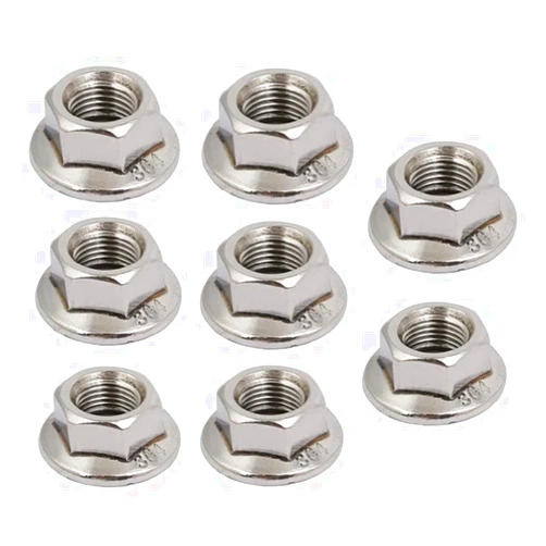Ruoxian 8 pcs 304 Stainless Steel Hexagonal Flange Nuts 10mm flange nut with 1.25 metric pitch M10 x 1.25mm Pitch Metric fine Pitch Flange Nuts (M10)