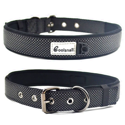 Coolsnail Dog Collar,Strong Nylon Collars with Adjustable Soft Neoprene Padded,Reflective Heavy Duty Pet Collar with Sturdy Metal Buckle for All Breeds(Black,Small)