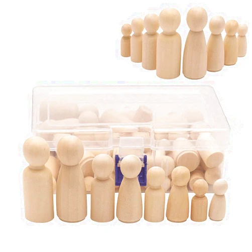 Keledz 50 Pack Unfinished Wooden Peg Dolls, Peg People, Doll Bodies, Wooden Figures, Decorative Peg Doll People for Kids DIY Art Craft, Painting, Peg Game, Home Party Decor, Assorted Shapes and Sizes