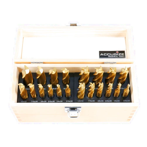 Accusize Industrial Tools 20 Pc Hss Tin Coated End Mill Set, 2 Flute and 4 Flute, Cutting Diameter from 3/16'' up to 3/4'', 1810-0100