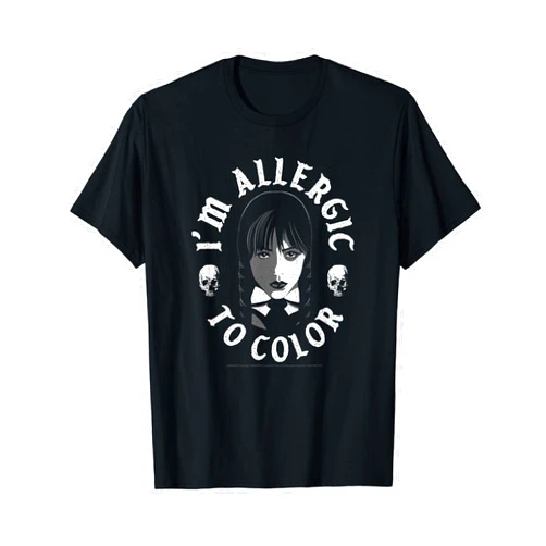 Wednesday I'm Allergic To Color Skull Sketch Wednesday Logo T-Shirt