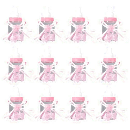 LIZEALUCKY 12Pcs Candy Chocolate Bottles Box Baby Shower Bottle DIY Wrapper Decorations for Girl Boy Baby Shower Party Favors Candy Bottle Gift Decorations(Pink)