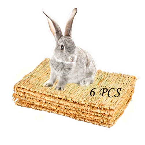 PINVNBY 6 Pack Rabbit Grass Mat,Bunny Natural Straw Woven Bed,Small Animal Cages Hay Nest Sleeping,Chewing,Nesting and Toys for Rabbits Guinea Pig Hamster Hedgehog and Squirrel Bed Mat