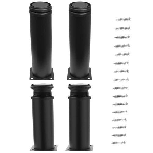 Jersvimc 10 Inch Adjustable Furniture Legs Set of 4, Stainless Steel Cabninet Legs Black Furniture Feet - Metal Round Cabinet Feet Replacement Legs for Drawer Dresser Table Couch Sofa(50x250mm)